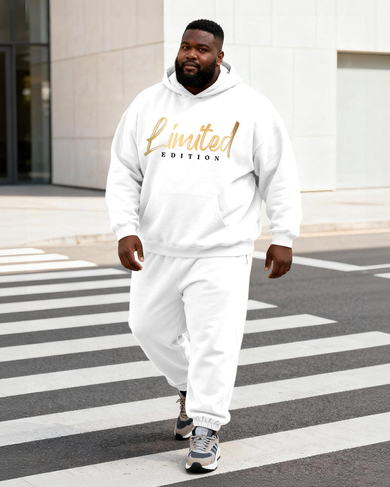 Big & Tall Men's Black And Gold "Limited Edition" Slogan Print Hoodie Set