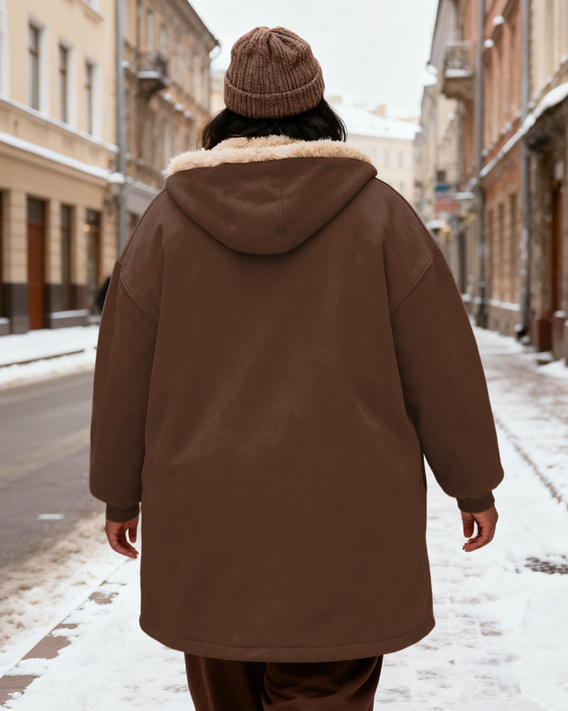 Women's Solid Color Velvet Thickened Long Hooded Coat