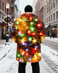 Big & Tall Men's Color Starlight Gradient Printed Velvet Thickened Long Hooded Coat