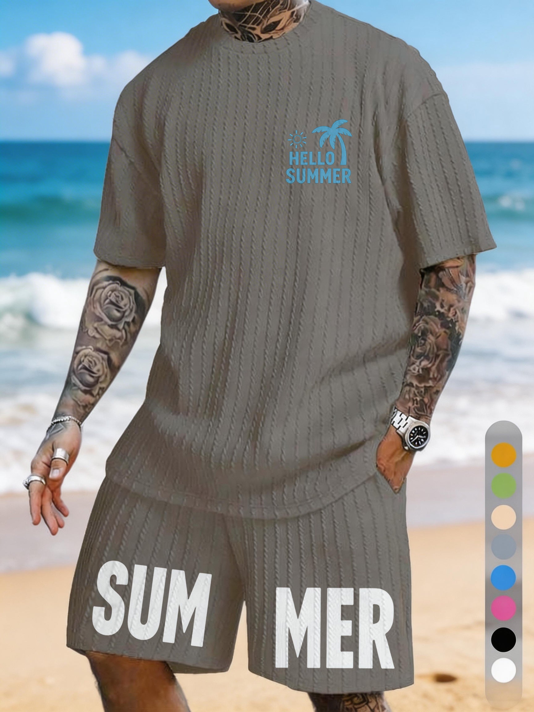 "Hello Summer" Coconut Sun Print Texture Large Size Sports Suit