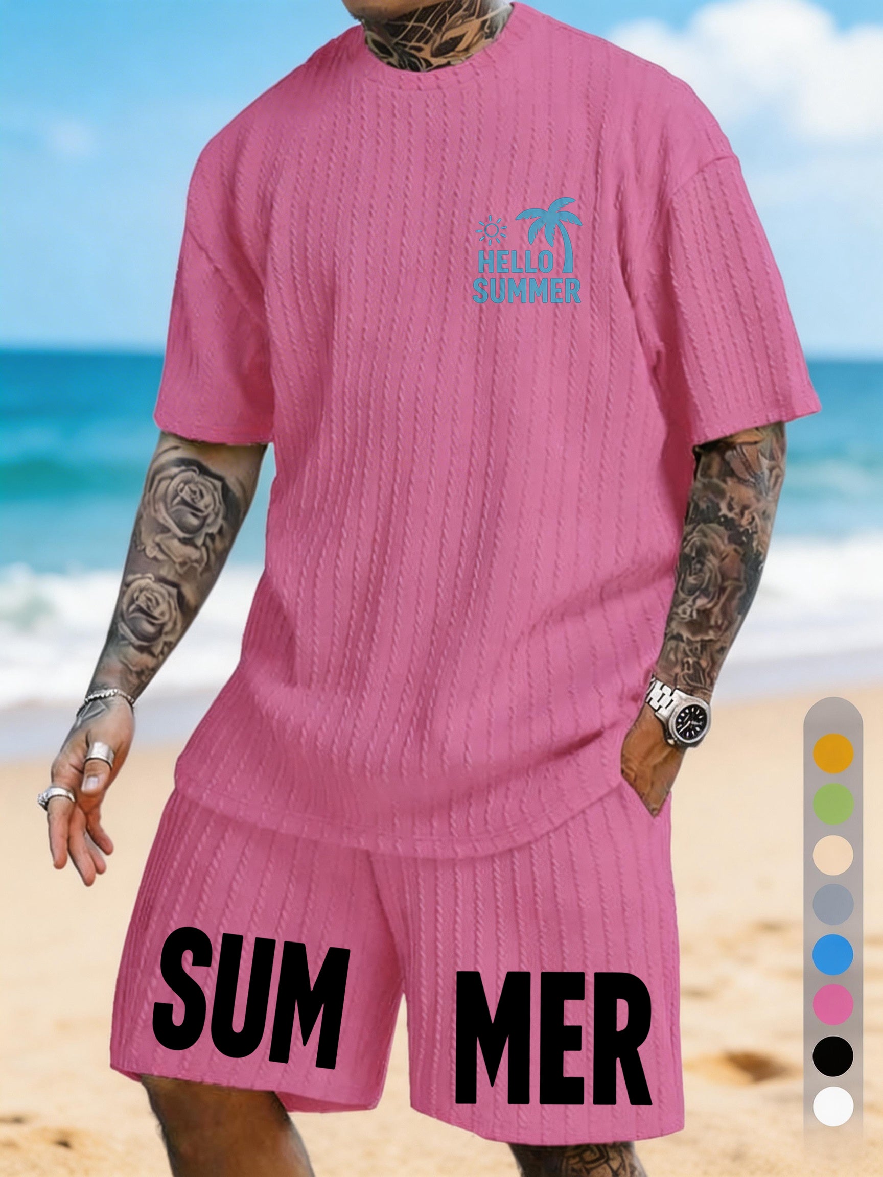 "Hello Summer" Coconut Sun Print Texture Large Size Sports Suit