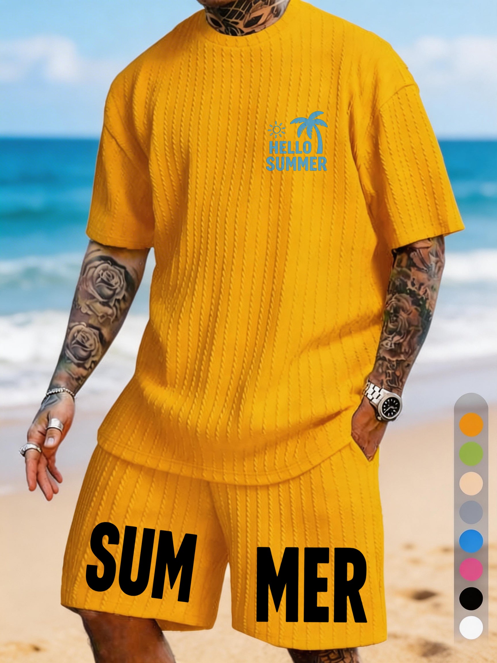 "Hello Summer" Coconut Sun Print Texture Large Size Sports Suit