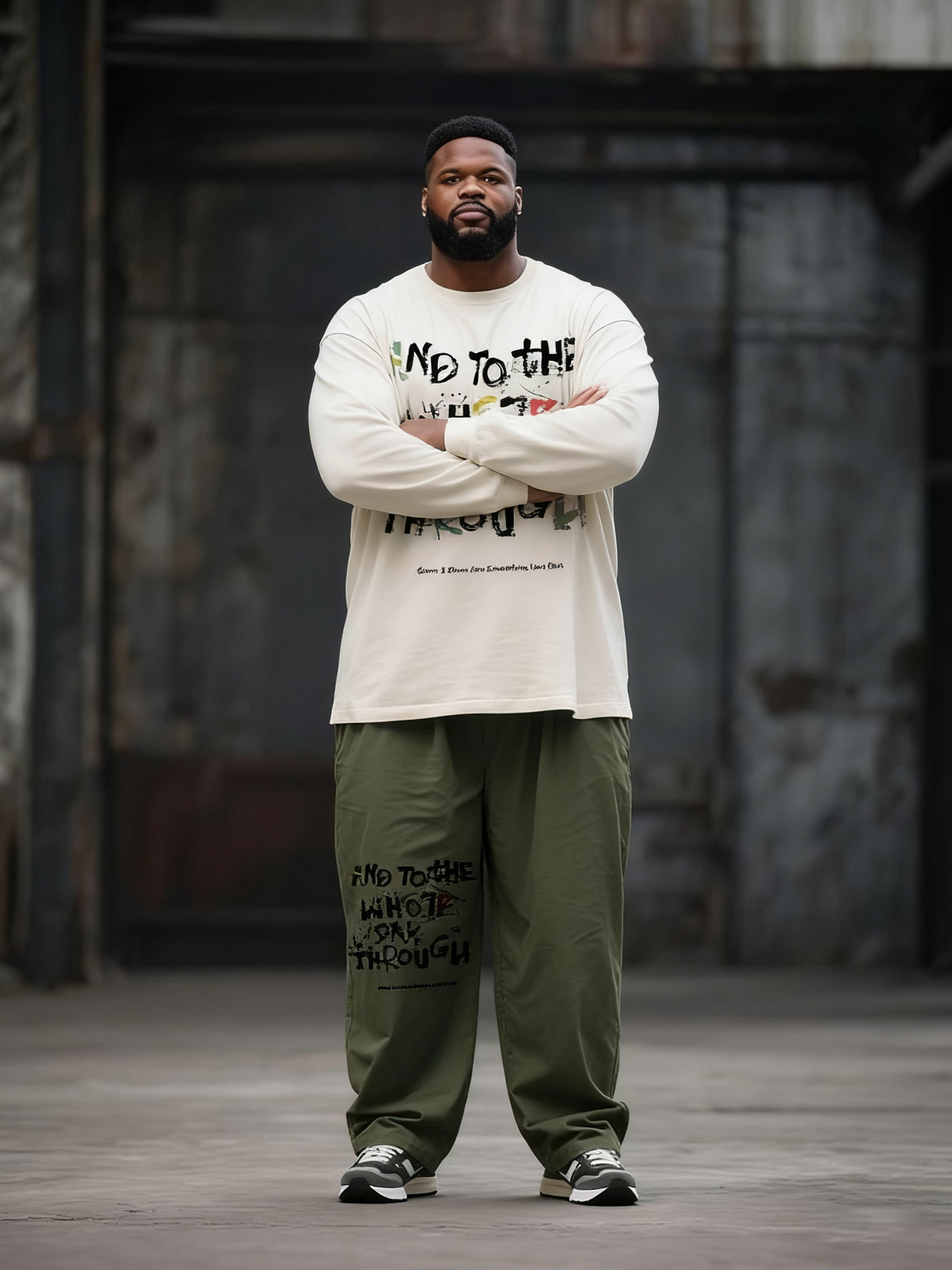 Big & Tall Men's Graffiti Letter Print Long Sleeve T-Shirt Pants Suit