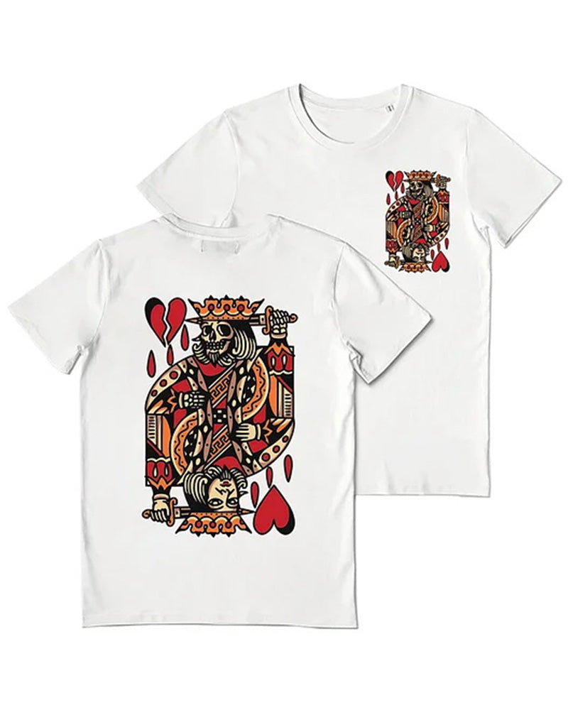 Men's Plus Size Street Fashion Playing Card Skull Print Round Neck Short Sleeve T-Shirt