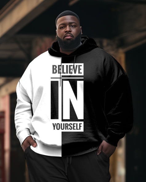 Big & Tall Men's Casual Hip Hop Believe In Yourself Long Sleeve Hoodie Set
