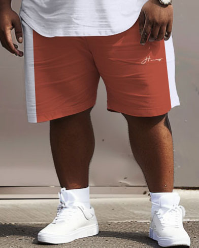 Street Casual Red White Gray Color Block Printing Large Men's Suit