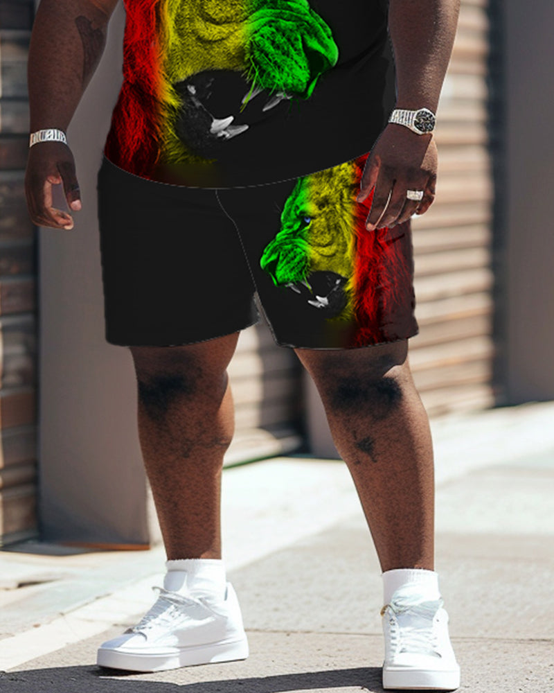 Street Cartoon Red And Green Block Printed Big & Tall Men's Set
