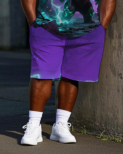 Men's Street Style Armor Bear Soldier Printed Big & Tall Short Sleeve T-Shirt Shorts Set