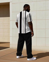 Men's Big & Tall Slim Striped Letter Printed Short-sleeved T-shirt Trousers Set