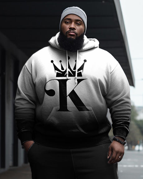 Men's Large Size K Gradient Casual Hoodie and Sweatpants Two Piece Set