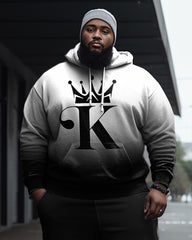 Men's Large Size K Gradient Casual Hoodie and Sweatpants Two Piece Set