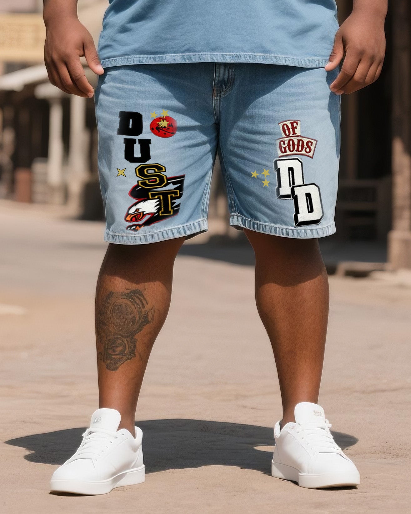 Big & Tall Men's Creative Bubble Print Short Sleeve. Collage Shorts Denim Suit