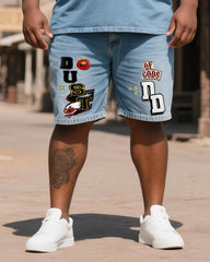 Big & Tall Men's Creative Bubble Print Short Sleeve. Collage Shorts Denim Suit