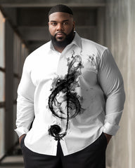 Big Guy's Casual Simple Ink Music Symbols Print Lapel Long Sleeve Shirt
