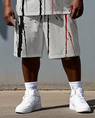 Big & Tall Men's Hip Hop Bleeding Eye Print Casual Short-Sleeve T-shirt and Shorts Set