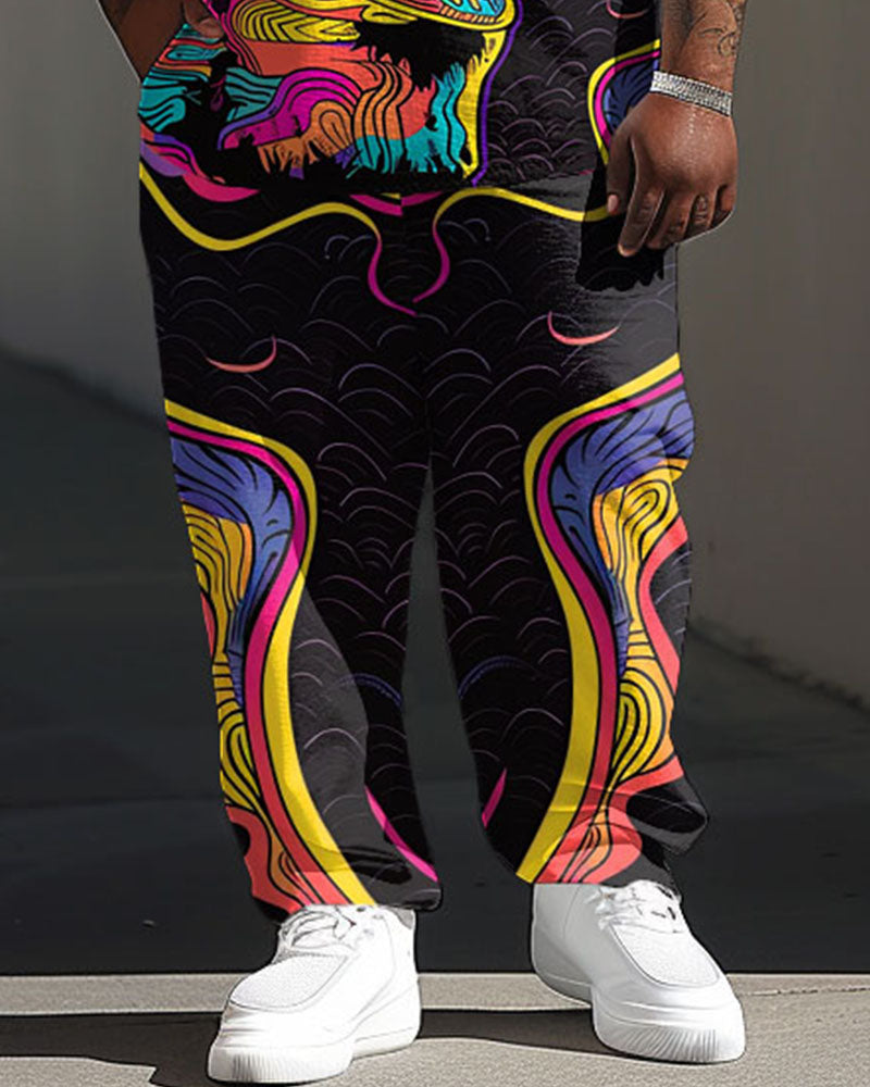 Men's Plus Size Street Fashion Abstract Graffiti Avatar Print T-Shirt Trousers Suit