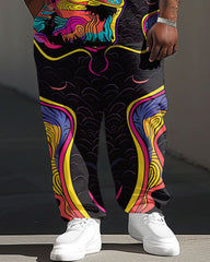 Men's Plus Size Street Fashion Abstract Graffiti Avatar Print T-Shirt Trousers Suit