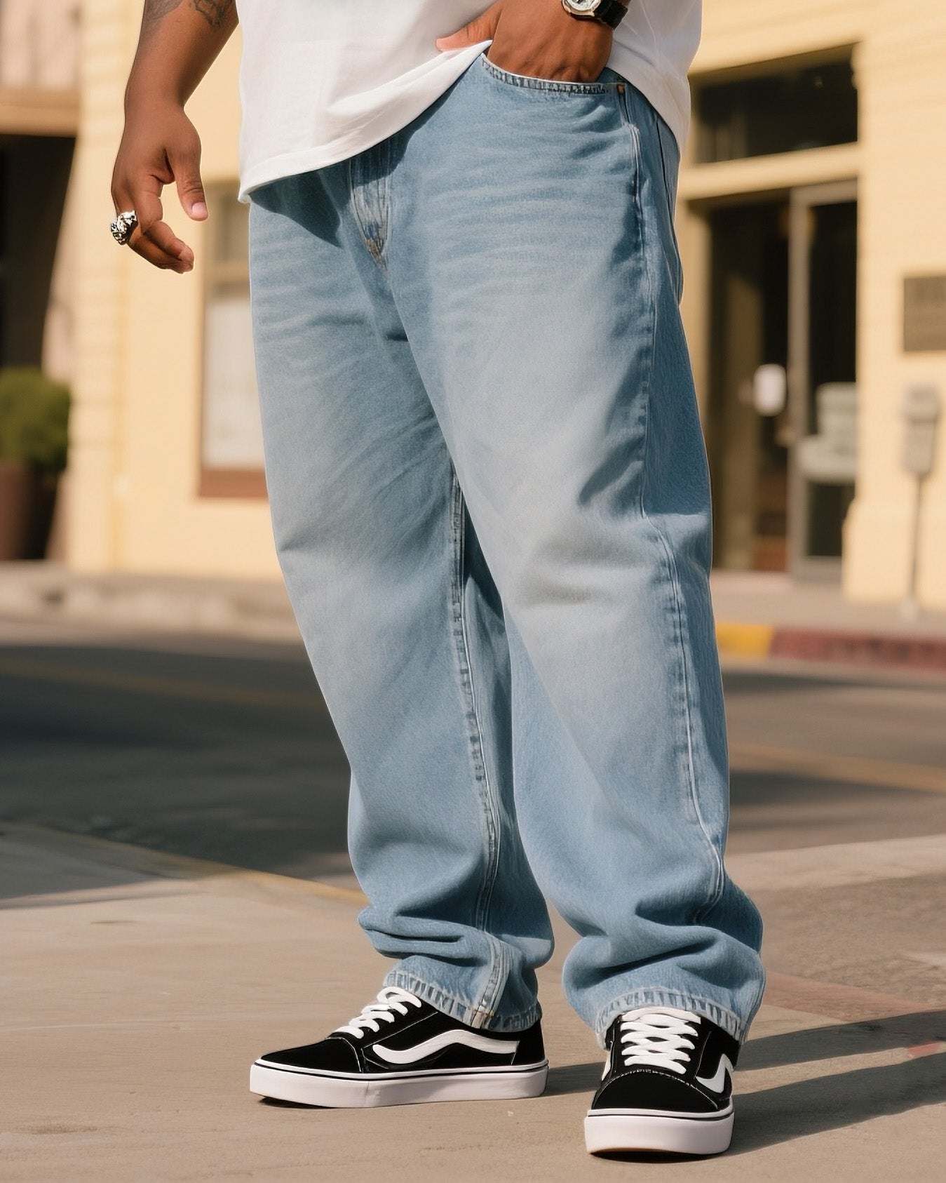 Plus Size Men's Faith Printed T-Shirt Denim Pants Suit