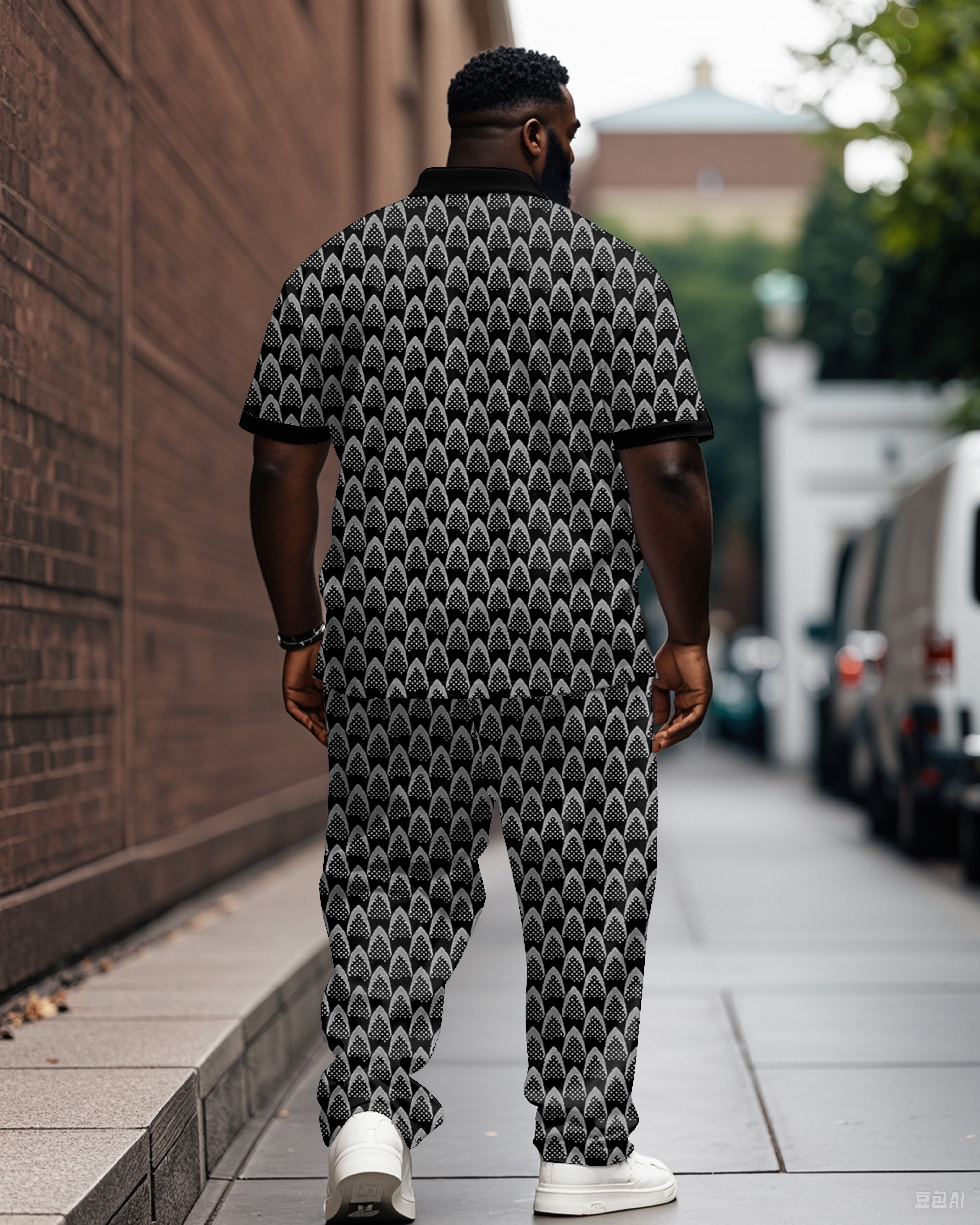 High-grade Pattern Dot Jacquard Polo Shirt Trousers Suit Men's Plus Size