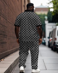 High-grade Pattern Dot Jacquard Polo Shirt Trousers Suit Men's Plus Size