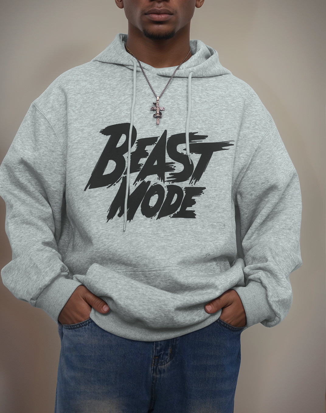 Cotton Material - Beast Mode Letter Printing Men's Loose Oversized Hoodie