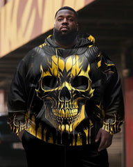 Mens Street Fashion Graffiti Skull Plus Size Hoodie Set
