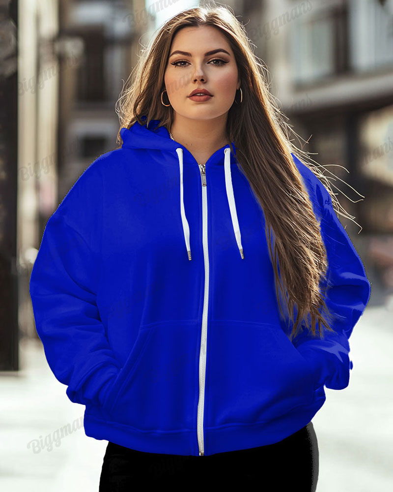 Women's Big and Tall Fashion Solid Color Casual Long Sleeve Zipper Hoodie