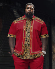 Men's Big & Tall Red Elegant Classic Geometric Short Sleeve Shirt Shorts Set