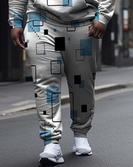 Men's Plus Size Square Diamond Casual Hoodie and Sweatpants Two Piece Set