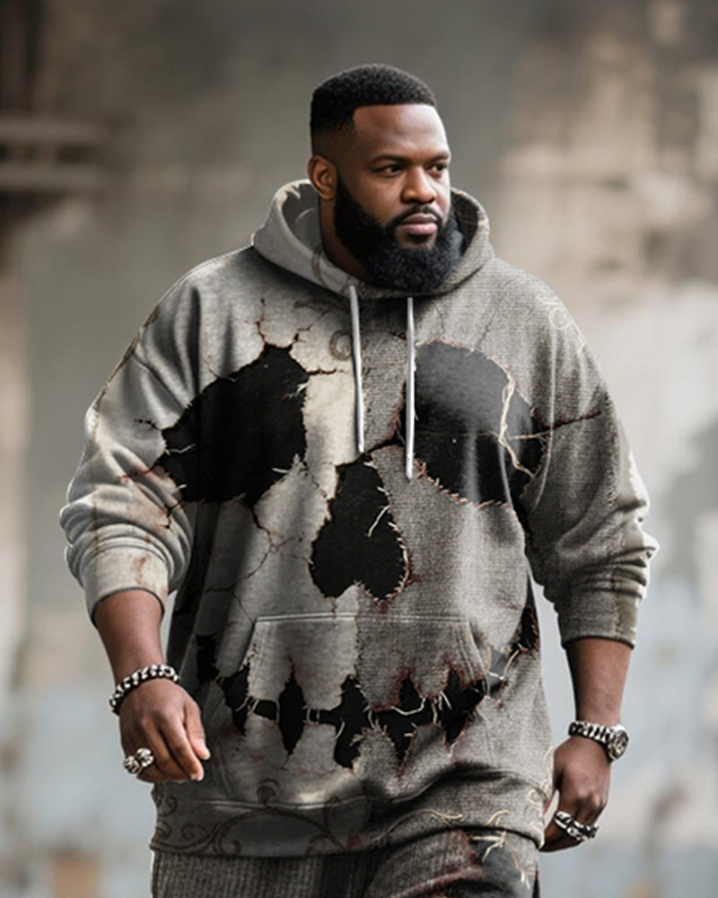 Big & Tall Men's Halloween Skull Face Contrast Stitch Print Hoodie Suit