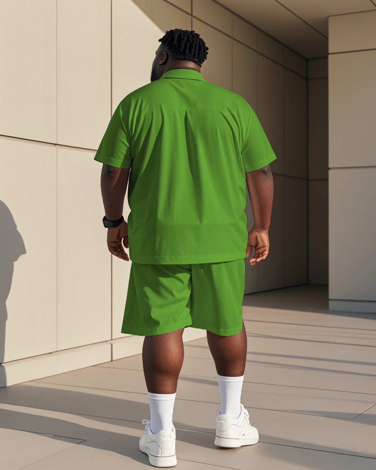 Men's Plus Size Street Fashion Green Cartoon Fun Glasses Print Shirt Shorts Suit