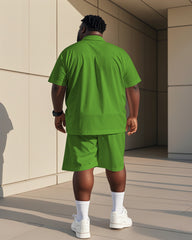 Men's Plus Size Street Fashion Green Cartoon Fun Glasses Print Shirt Shorts Suit