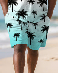 Men's Plus Size Red Blue Coconut Gradient Print Round Neck Short Sleeve T-shirt Shorts Suit