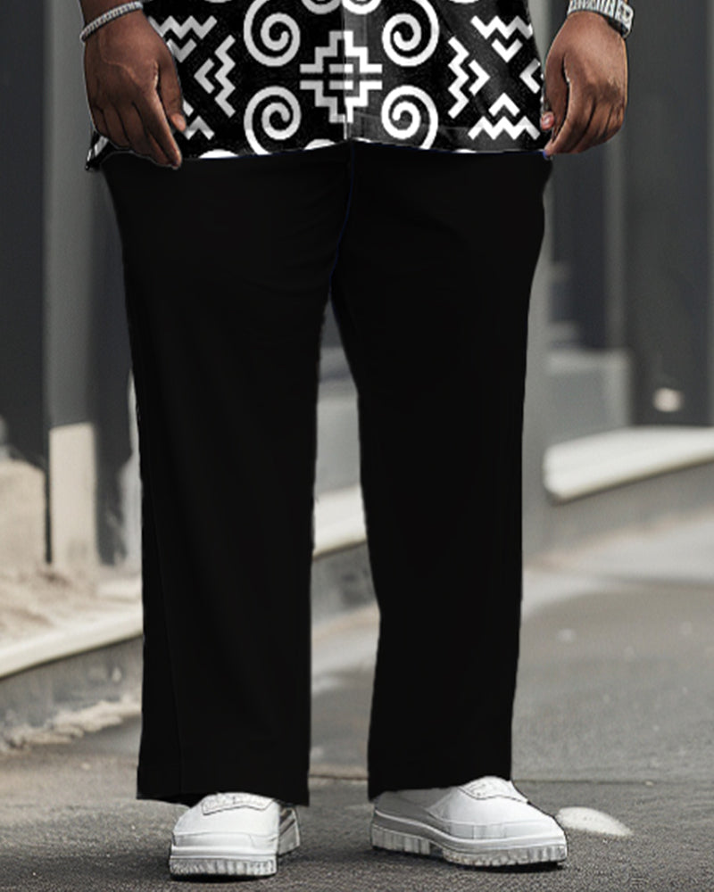 Men's Plus Size Business Casual Retro Pattern Printed Short Sleeve Shirt Trousers Suit