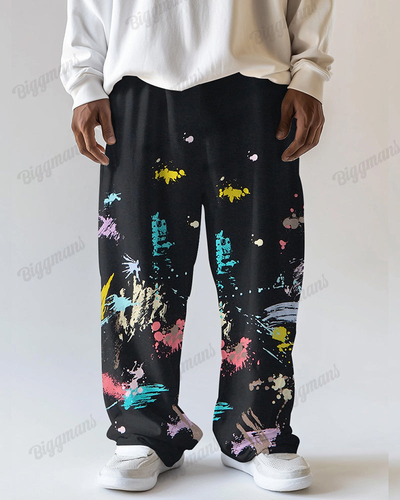 Fashion Ink Printing Men's Loose Plus Size Autumn And Winter Straight Long Sweat Pants