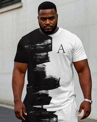 Men's Plus Size Street Fashion Brush Chest Letter Print Short Sleeve T-Shirt Shorts Suit