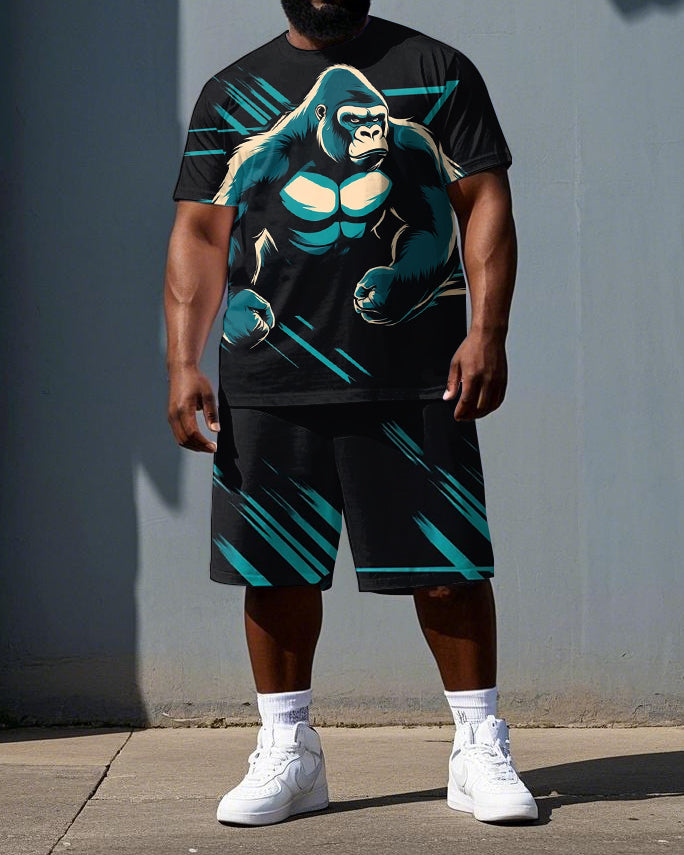 Big & Tall Men's Machine Gorillas Striped Daily Casual Short Sleeve T-shirt 2-Piece Set