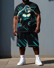 Big & Tall Men's Machine Gorillas Striped Daily Casual Short Sleeve T-shirt 2-Piece Set