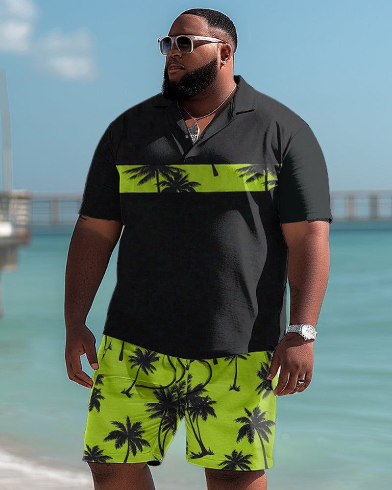 Hawaiian Art Coconut Color-block Shorts Men's Plus Size Set