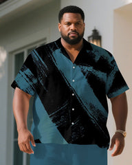 Men's Plus Size Ink-throwing Art Black & Blue Short-sleeved Shirt Shorts Suit