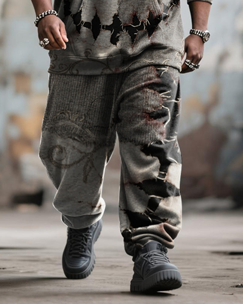 Big & Tall Men's Halloween Skull Face Contrast Stitch Print Hoodie Suit