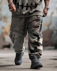 Big & Tall Men's Halloween Skull Face Contrast Stitch Print Hoodie Suit