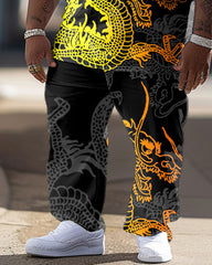 Men's Plus Size Gradient Dark Dragon Totem Print T-shirt Trousers Suit