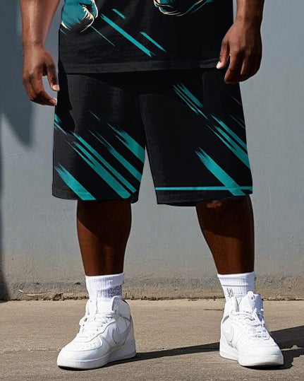 Big & Tall Men's Machine Gorillas Striped Daily Casual Short Sleeve T-shirt 2-Piece Set