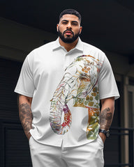 Men's Plus Size Casual Gradient Ink Elephant Print Short Sleeve Shirt Trousers Suit