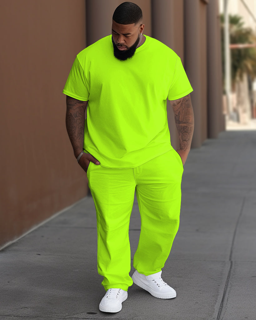 Solid Color Multi-color Optional T-Shirt Trousers Set Big & Tall Men's