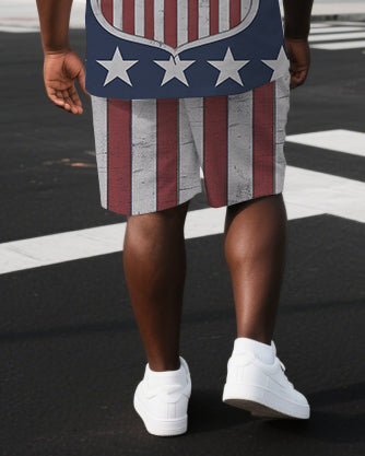 Big & Tall Men's Blue Independence Flag Inspired Logo Back Print Short-Sleeve T-shirt Shorts Set