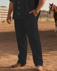 Western Denim-Men's Plus Size Dark Gray Snake Symmetrical Print Short Sleeve Shirt Trousers Suit