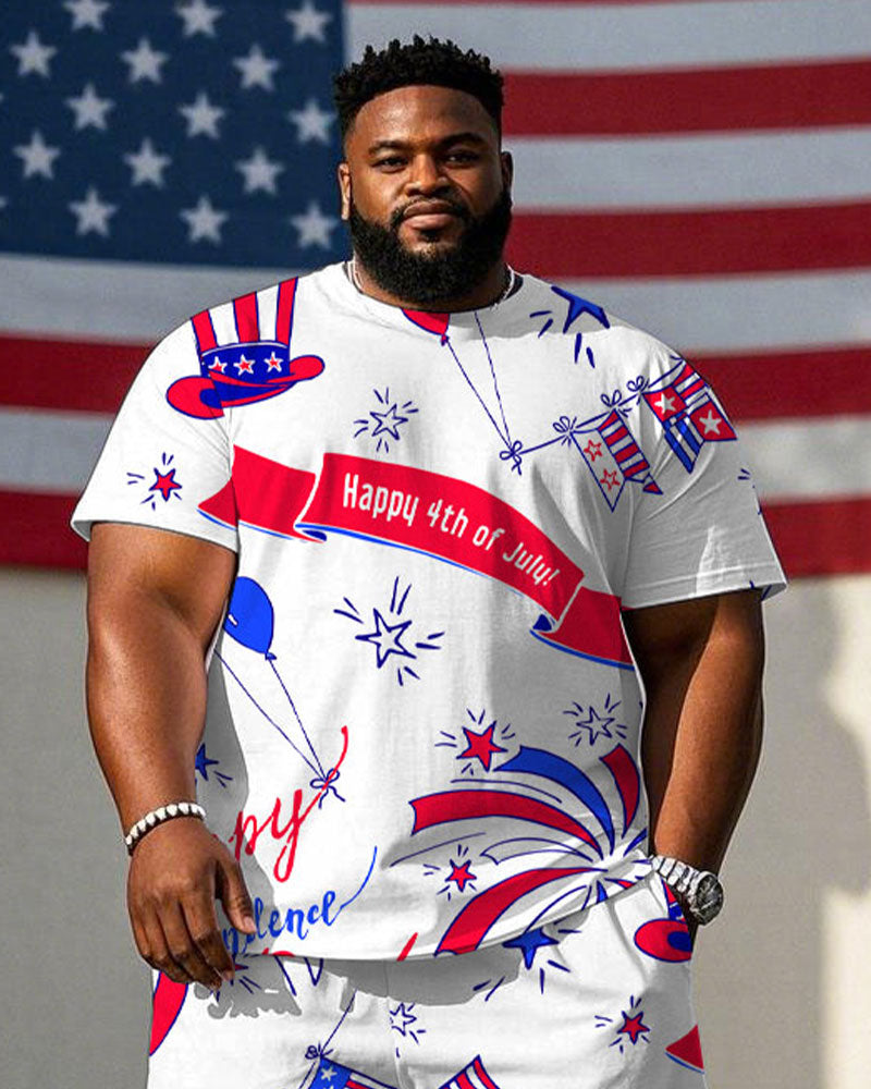 Men's Plus Size Celebrate Independence Day Short Sleeve T-Shirt Shorts Suit