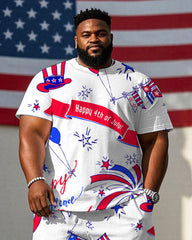 Men's Plus Size Celebrate Independence Day Short Sleeve T-Shirt Shorts Suit